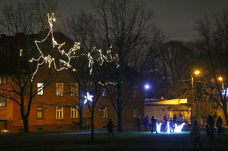 Sarkandaugavas svētku izgaismojums pulcē vakara pastaigai rīdziniekus 296091