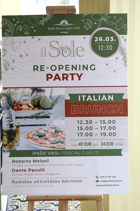 Jūrmalas viesnīcas «Baltic Beach Hotel» restorāns «il Sole» svinīgi un bagātīgi atklāj «Italian Brunch» 334382
