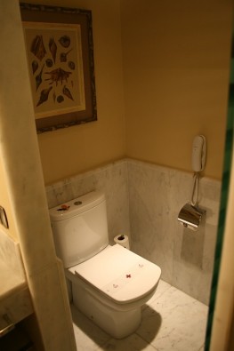 Tualetes pods un tualetes papīrs ir apzīmogots un izdaiļots ar dzīviem ziediem 19356