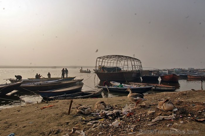 Atkritumu slāņu sajaukums ar Gangas upes krasta glumajām smiltīm. Varanasī. Foto: Guna Bērziņa 56985