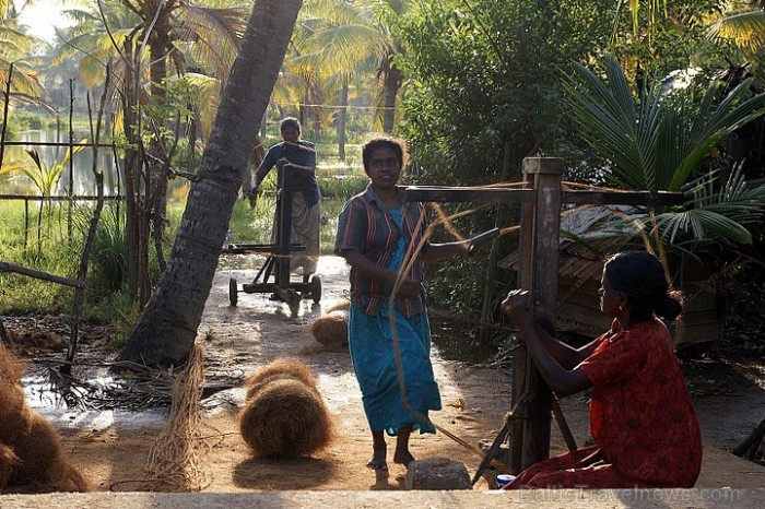 5m garas kokosšķiedru virves izgatavošanai nepieciešama īpaša rīku sistēma un 3 cilvēki. Kerala
Foto: Guna Bērziņa 57102