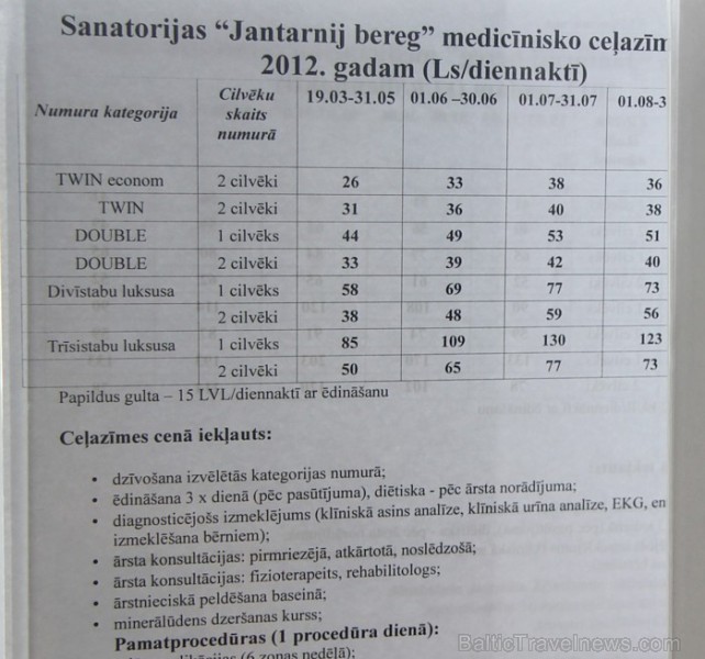 Sanatorijas «Jantarnij bereg» vienas dienas uzturēšanās cena - www.sanatorij.lv 85426