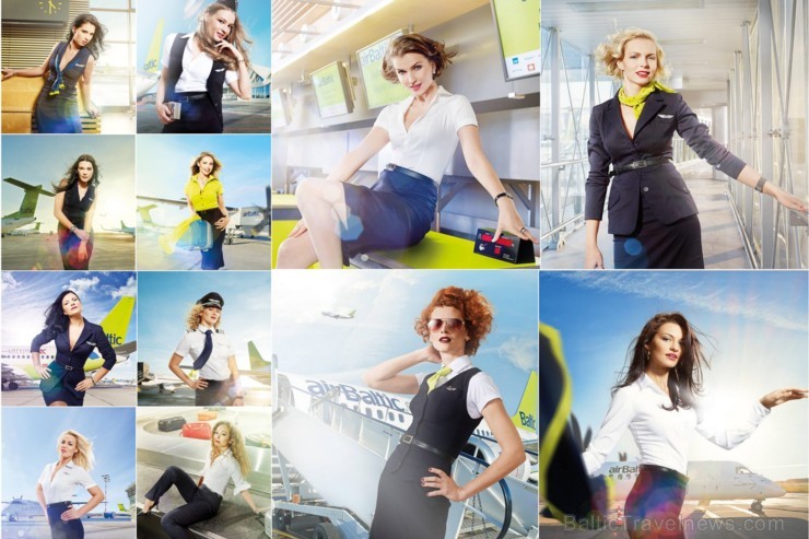 airBaltic prezentē 2014. gada kalendāru, kura atvērumos redzamas aviokompānijas darbinieces. Foto: Gatis Rozenfelds 111987