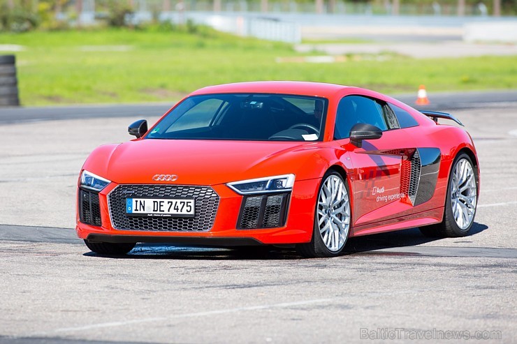 Travelnews.lv redakcija Biķernieku trasē 15.08.2016 izmēģina jaudīgos Audi R8 un RS sērijas automobiļus. Foto: Audi Sport 181843