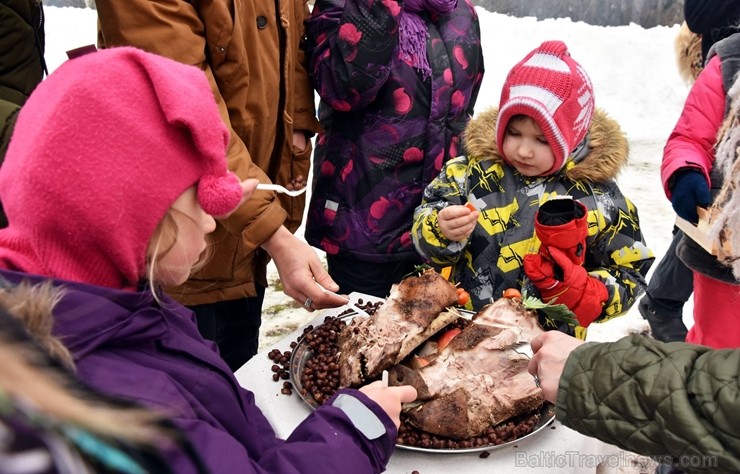 Kopā ar folkloristiem un latvisko tradīciju zinātājiem Alūksnē svinēja Meteņdienu, ejot rotaļās, lieloties, ēdot cūkas šņukuru, vizinoties no kalna un 245971