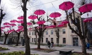 Šogad Brīvības ielu Ogrē rotā ne tikai valsts karogi, bet arī ar sarkaniem un baltiem lietussargiem izdekorēta liepu aleja 13