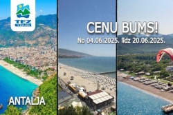 Atpūtas un ceļojumu piedāvājumi 11.06.2025 - 20.06.2025 CENU BUMS ANTALJA! ⛱ Tez Tour Latvia